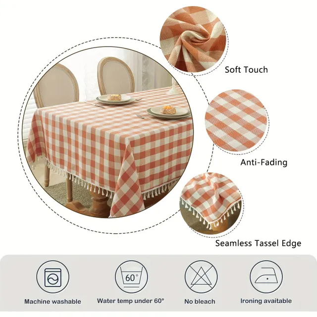 1pc Tablecloth, Rustic Cube Square Tablecloth, Cotton Tablecloth Country Buffalo Check Na Spring, Autumn, Thanksgiving Day, Farm Kitchen Dining Room Decoration Restaurant (51 X 71 Inches, Orange), Accessories to the Table, Protection of the Table