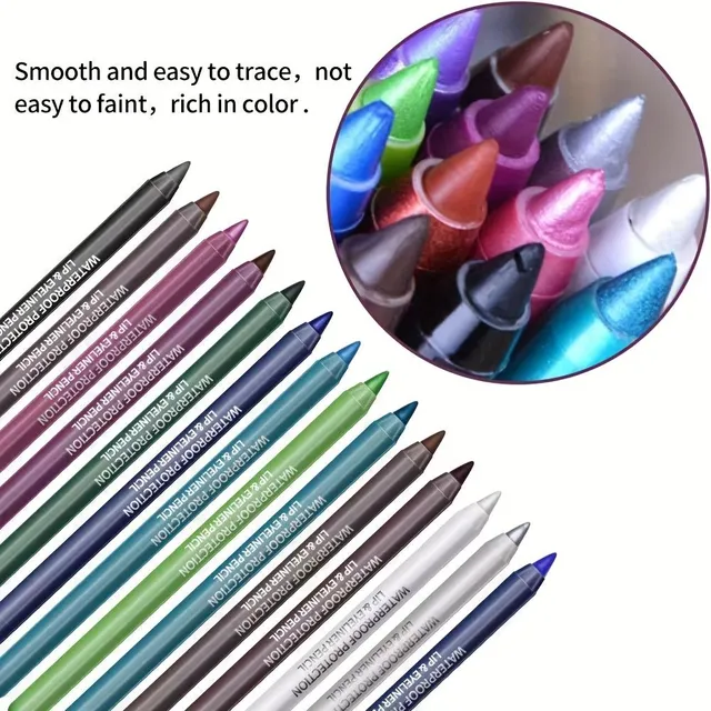 Waterproof pencil for coloured liners, shadows and lips - smudge-free