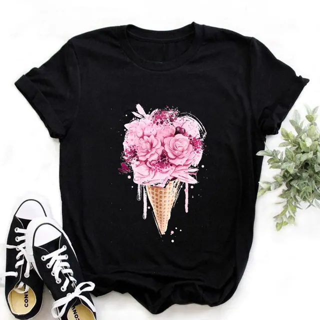 Women's Fashion T-shirt in various colors and with different patterns T203D-black S