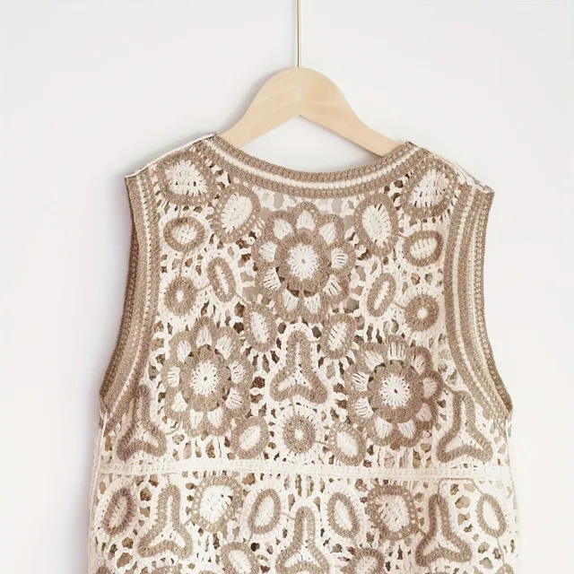 Gilet en tricot boho avec motif ajouré - taille unique pour filles