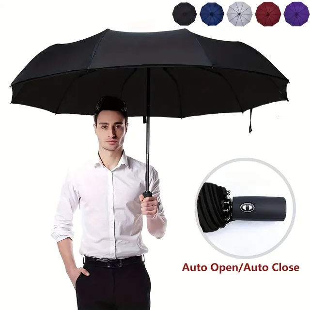 Automatic large men's umbrella with windproof vinyl cover, reinforced and reinforced