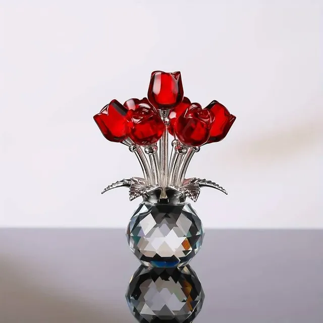 Crystal rose with vase - handmade gift of love