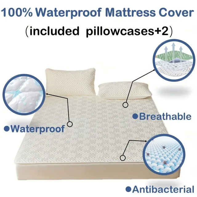 Waterproof mattress with ultrasound technology, uniform colour, washable, antibacterial, anti-spinning, soft and comfortable