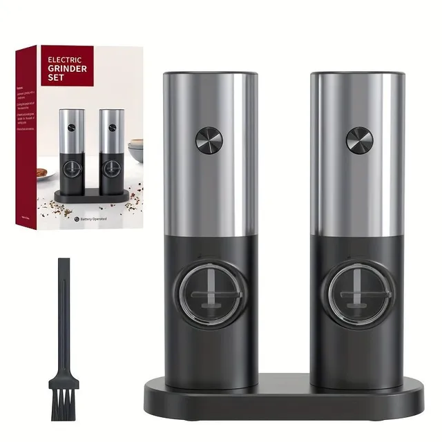 Set of electric salt and pepper grinders - Elegant stainless steel design, automatic grinding, easy to control, ideal for kitchen