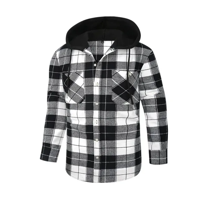 Men's fashionable hooded plaid shirt