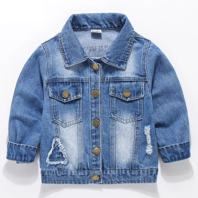 Fashionable children's jean jacket with ripped appearance