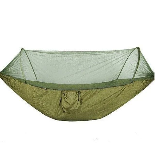 Outdoor hammock with automatic quick opening and mosquito net