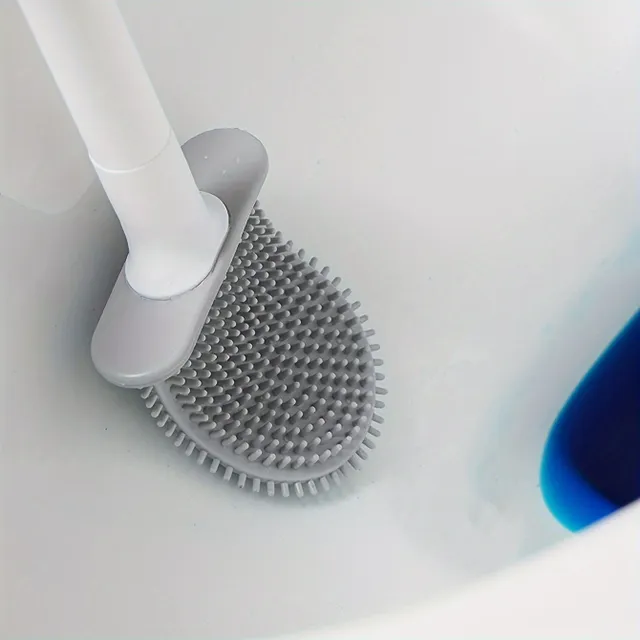 Silicone cleaning brush on toilet with tray, without drilling on wall, for cleaning all corners, suitable for toilets and bathrooms