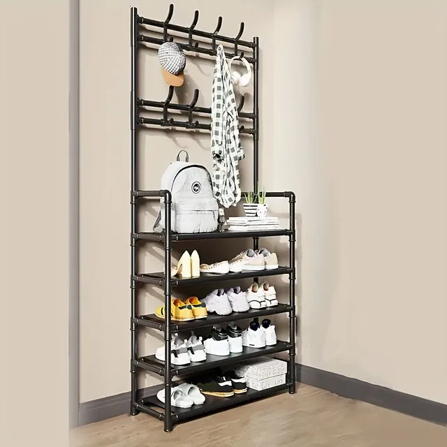 Botnik 4/5 shelves, shoe rack with hooks, free standing dress hanger with 8 hooks, scarves and purses - ideal for corridors, bedrooms and offices