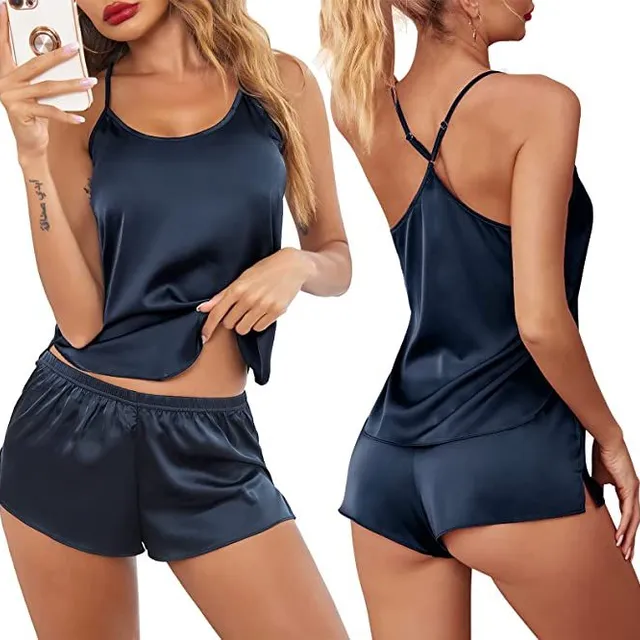 Women's sexy modern satin pyjama set with crossed back and shorts Celin