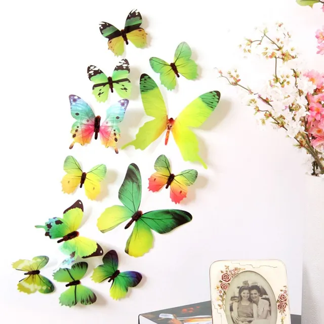 Fluturi 3D autocolanți pentru perete - set de 12 bucăți