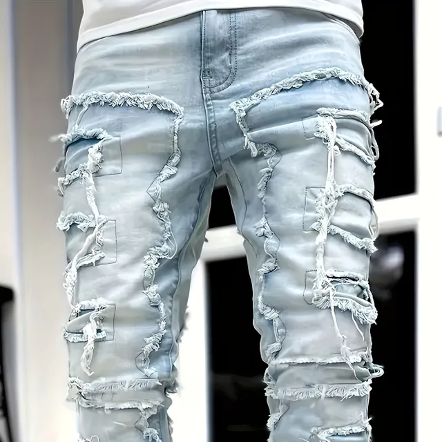 Y2k Hip Hop Štýlové Jeans s Cutaway konca - Pánske Stretch Denim nohavice pre Casual Street štýl