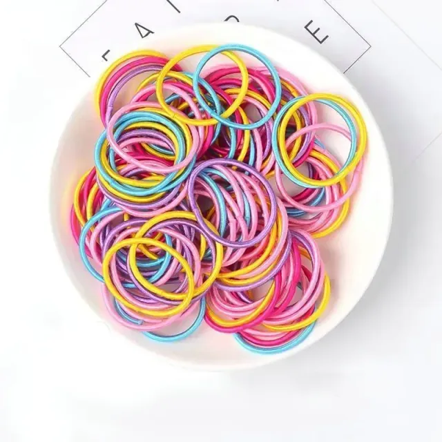 100ks Roztomilých elastických polyesterových gumiček do vlasů pro děti a dívky - Barevné vlasové doplňky style 3 100pcs-opp bag