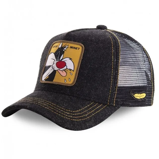 Fashionable unisex baseball cap with animated heroes patch GRO BLACK