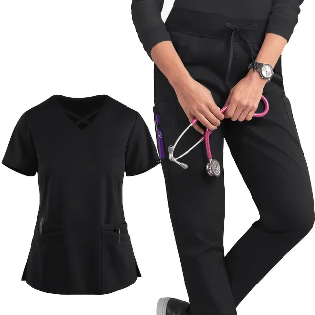 Set medical pentru femei, format din tricou scurt și pantaloni confortabili cu șireturi pentru îngrijire medicală