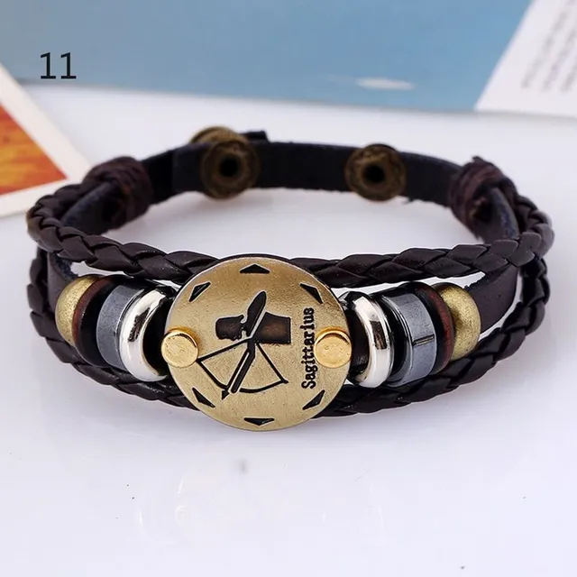 Unisex leather bracelet with zodiac sign