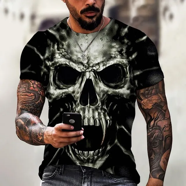 Men's stylish short sleeve shirt with skull print