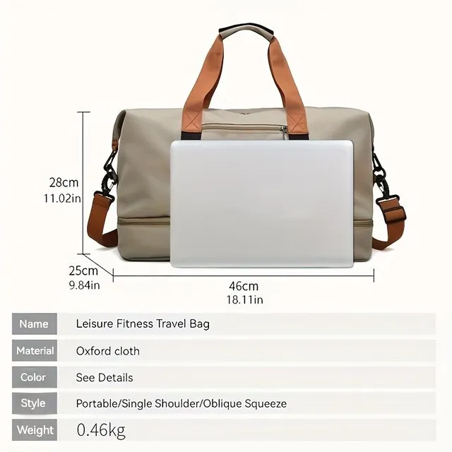 Travel bag with large capacity, separation for wet and dry linen