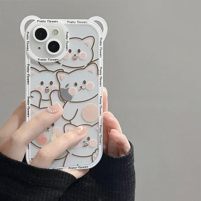 Silicone transparent iPhone phone case with Cute Bear motifs and neck strap