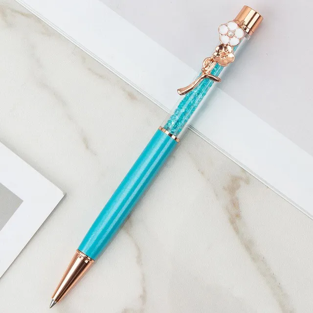 Designer office pen with luxurious flower-shaped decoration and glitters