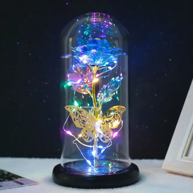 Umelá galaxia ružová lampa s motýľom a farebné LED svetlá