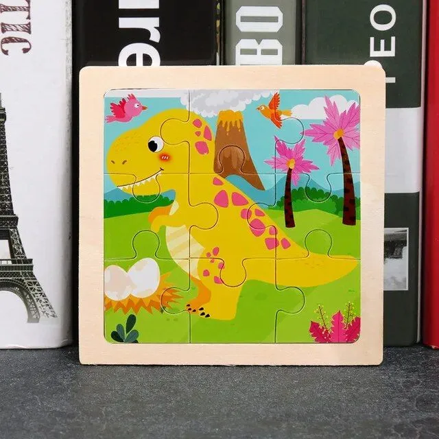 Children's wooden puzzle with animals and means of transport - 11x11 cm