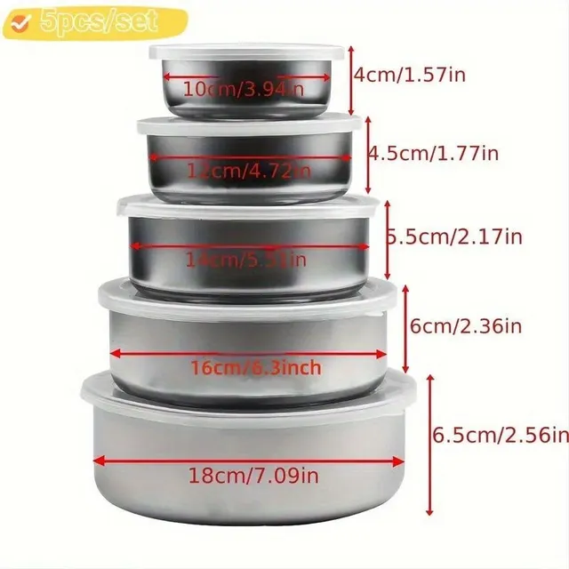 5 pieces Stainless steel Fresh-keeping Box Round Lunch Box