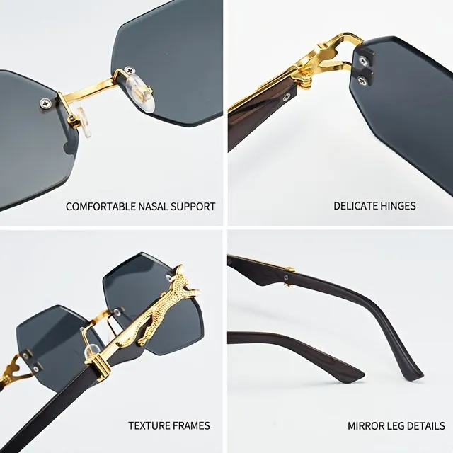 Bezramkowe wielokątne okulary przeciwsłoneczne z metalową ramką