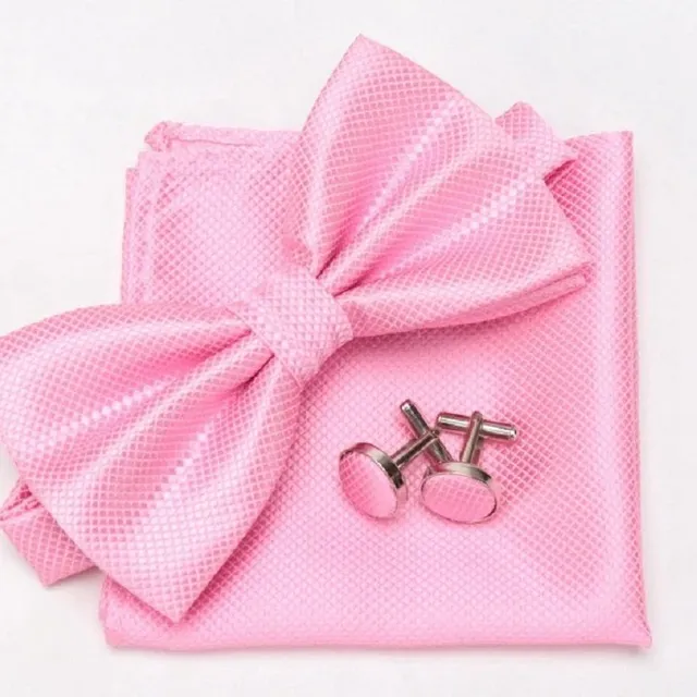 Men's bow tie, handkerchief and cufflinks