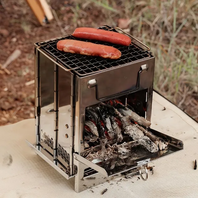 Cuptor pliabil de camping pe lemne cu grătar