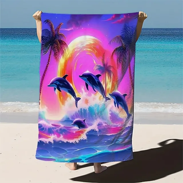 Beach towel with dolphin - extra large, absorbent, 3 sizes