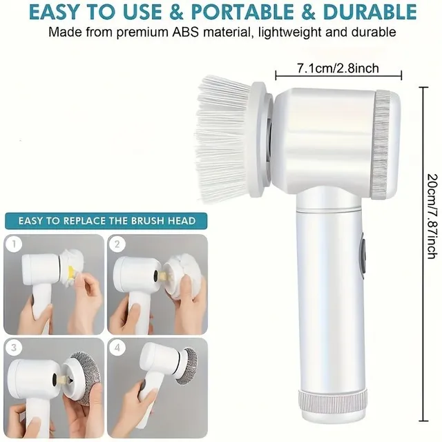 5v1 electric cleaning brush with replaceable heads - for thorough cleaning whole household