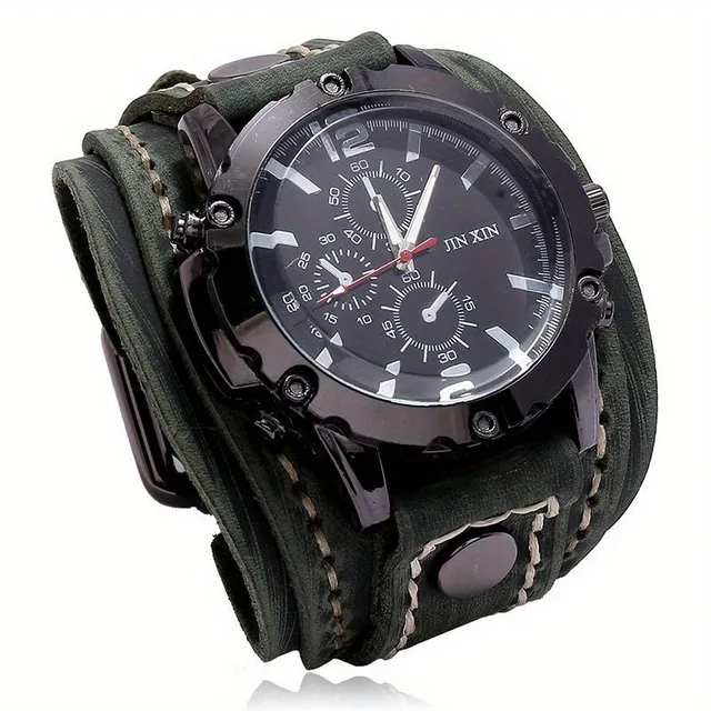 Male Vintage watch with hand-stitched PU leather bracelet