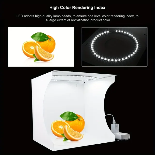 Mini Photo: Portable LED photobox with 6 backgrounds (black, white, yellow, red, green, blue)