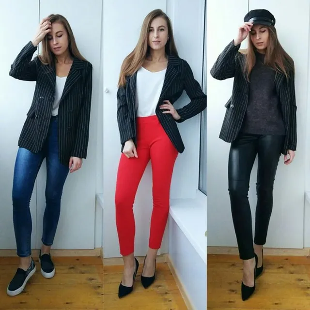 Costum feminin casual-formal elegant cu sacou și pantaloni