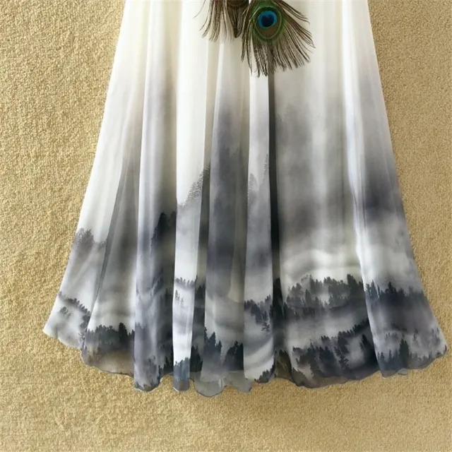 Women's summer long skirt with feather