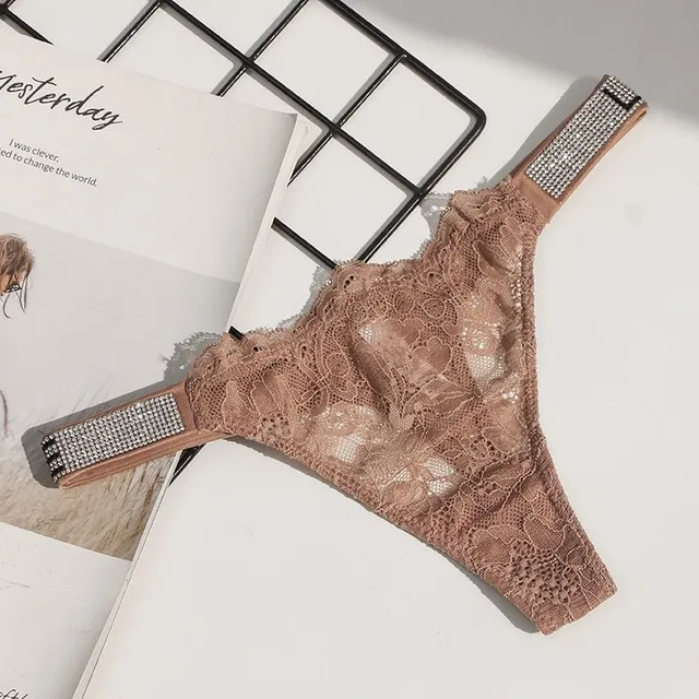 Women's Lacey Sexy Thongs with Low Waist and Stones