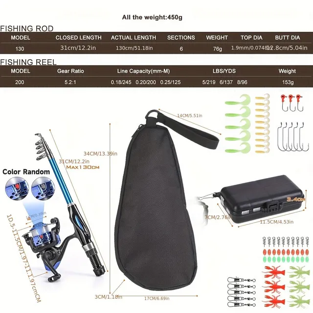 Set cană de pescuit telescopică ușoară și mulineta - Set complet cu geantă - Ideal pentru tinerii și începătorii pescari