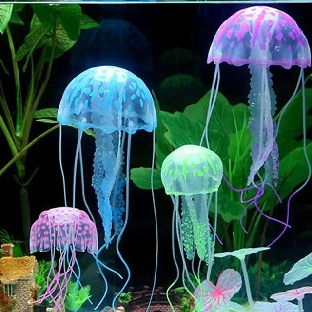 Shining artificial jellyfish into the aquarium