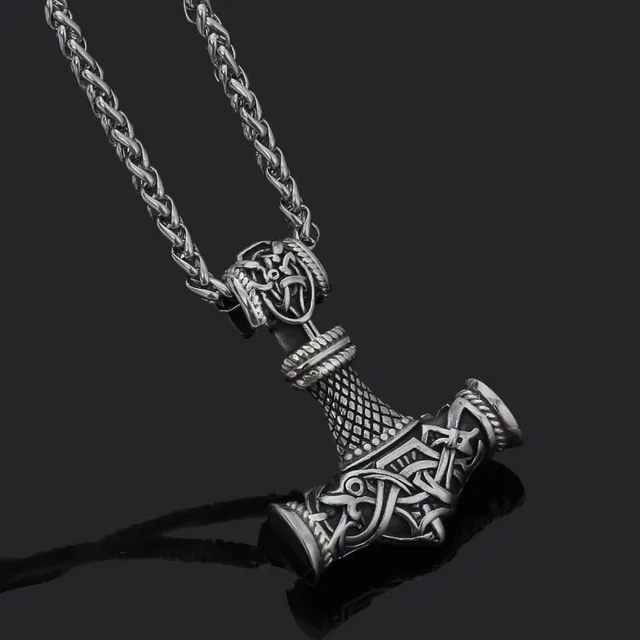 Pendentif Marteau de Thor avec chaîne en cuir