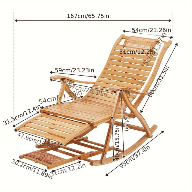 Ergonomisches Bambus-Liegestuhl mit verstellbarer Höhe, Schaukel-Relaxsessel und Fußstütze