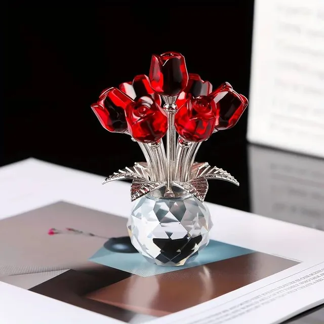 Crystal rose with vase - handmade gift of love