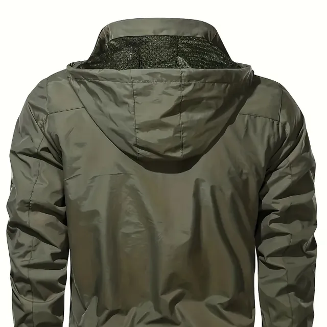 Men's stylish waterproof jacket with pockets, zipper breathable with long sleeve and hood