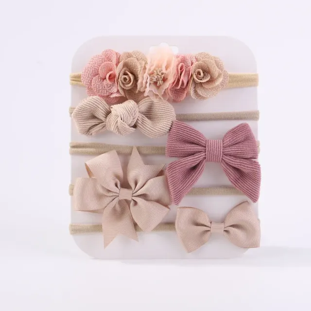 Bandeaux élastiques pour bébés avec nœud et fleurs - plusieurs variantes, 5 pcs/ensemble