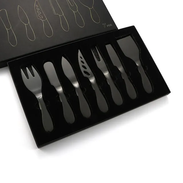 Set of 7 pcs, Stainless steel cutlery, Set of cheese knives, Cake fork, Cheese knife, Mini kitchen utensils for baking, Gifts for Father's Day