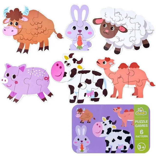 Set of wooden puzzles for children in various motifs