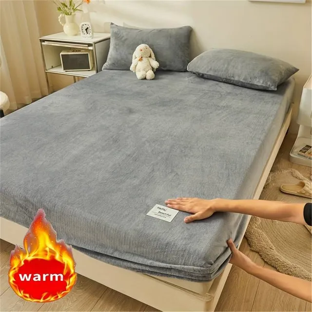 Cearceaf elastic din catifea pentru pat cu saltea groasă, extra călduros și moale