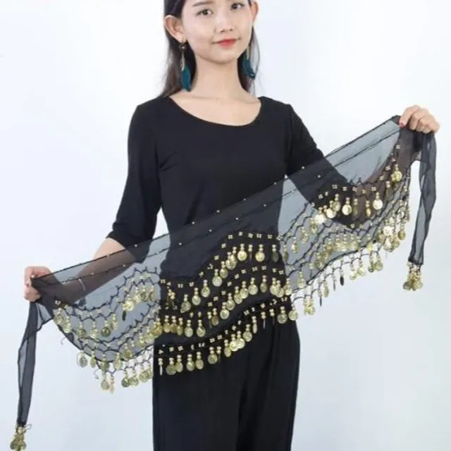 Belly dance scarf black silver-coin