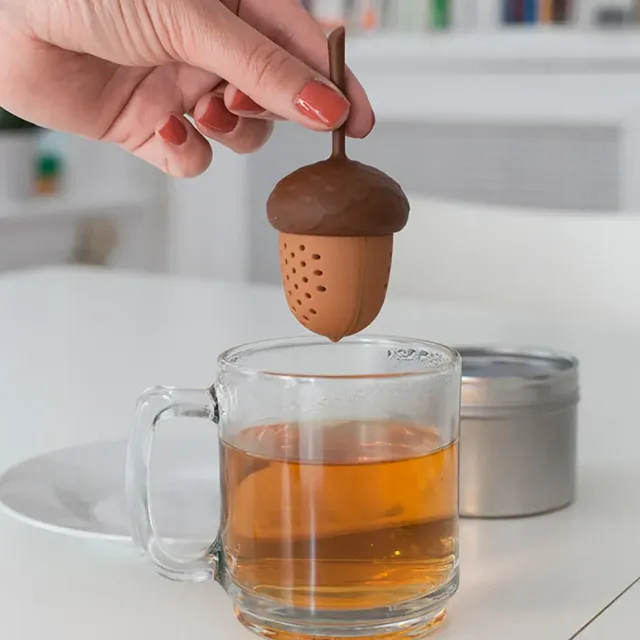 Cute silicone tea sieve in the shape of an acorn - brown color, suitable as a gift