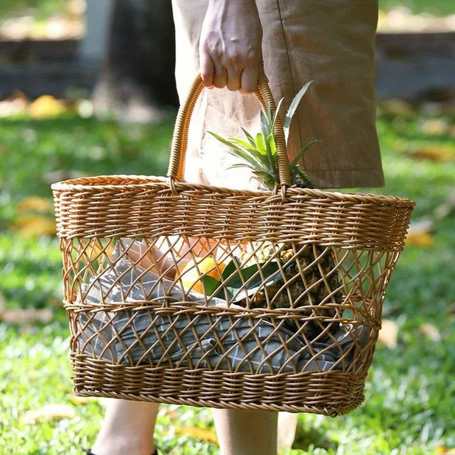 Coș de picnic rustic spațios din răchită cu mânere solide